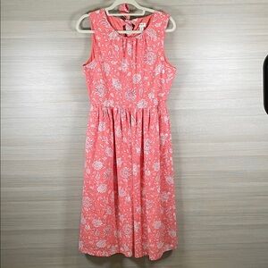 J. Crew Cotton Coral and White Floral Sleeveless Midi Dress Full Skirt Size 10